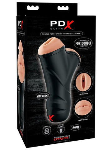 PDX elite double penetration vibrating stroker