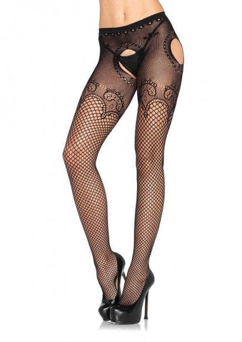 Leg avenue industrial net suspender hose with duchess lace top accent 1067