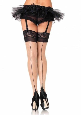 Leg avenue spandex sheer cuban heel backseam lace top thigh highs 1048