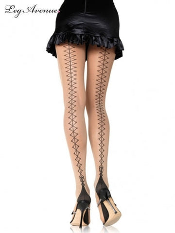 Leg avenue corset lace up back cuban heel pantyhose 7511