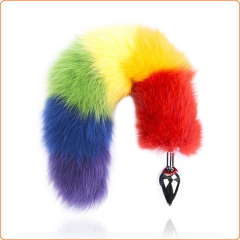 Colourful fox tail steel butt plug