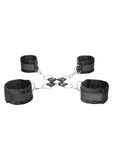 Black and white velcro hogtie with wrist and ankle cuffs